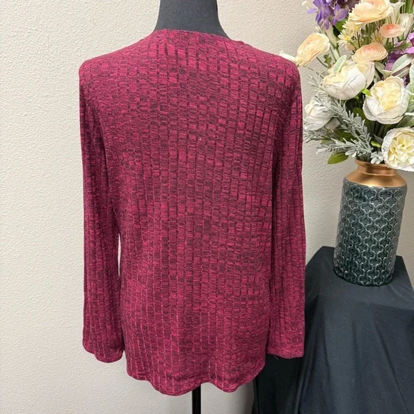Chenault Burgundy Lace-Up Long Sleeve Textured Knit Top L Fall Winter - Picture 3 of 9